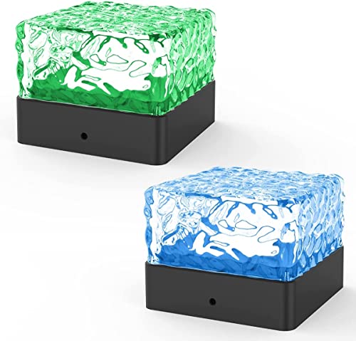 Maxxtek Solar Post Lights, Solar Ice Cube Outdoor Lighting for Pathway Garden Patio Yard Landscape Decoration (2 Pack, Colour Changing)