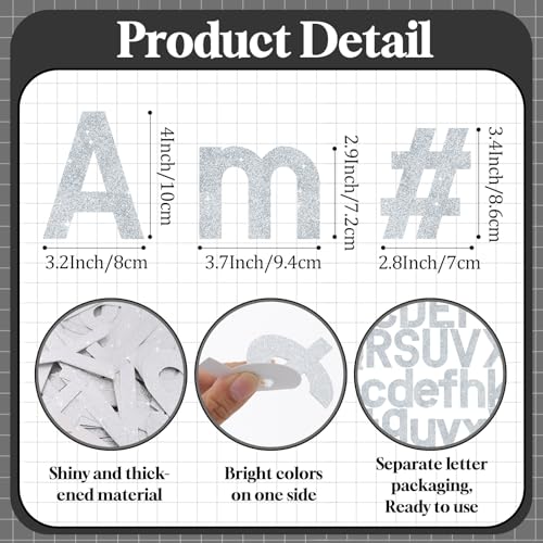 Image of Vuzvuv 295 Pcs Glitter Bulletin Board Letters and Numbers, 4 Inch Classroom Decor with Adhesive Points, Alphabet Cut Outs for School Display (Silver)