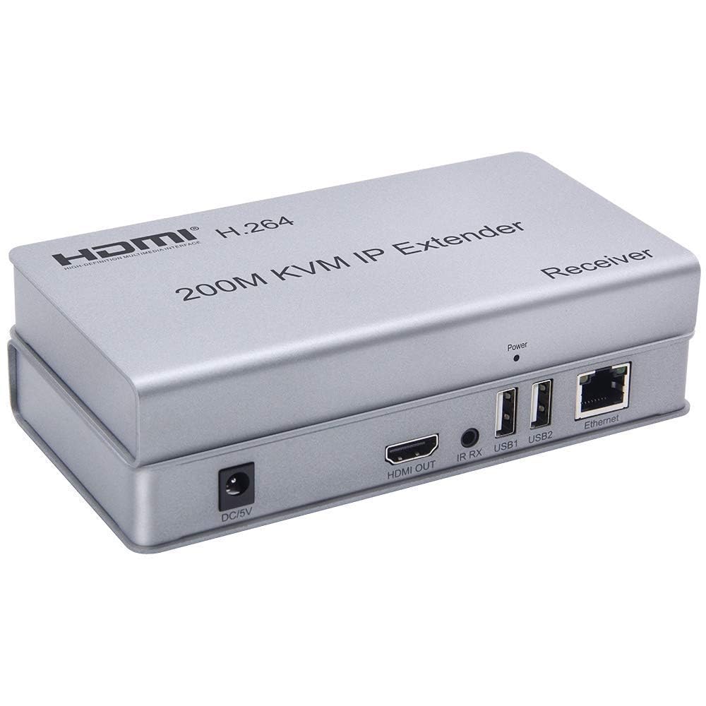 VOOCME HDMI 200 m KVM Over Ethernet Extender Single Cat6/7 Cable Transmitter and Receiver with USB Ports for Keyboard Mouse (GREY)-image-37