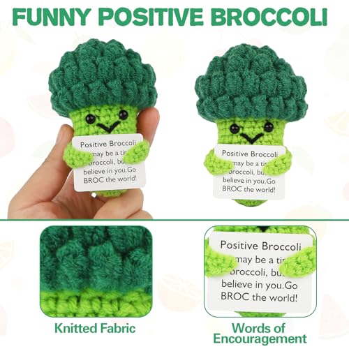 Image of Hoedia Handmade Emotional Pickle Gift, Cucumber Crochet Doll Inspirational Gifts with Cards, Cute Knitted Funny Support Pickle Potato Friend Birthday (Broccoli)