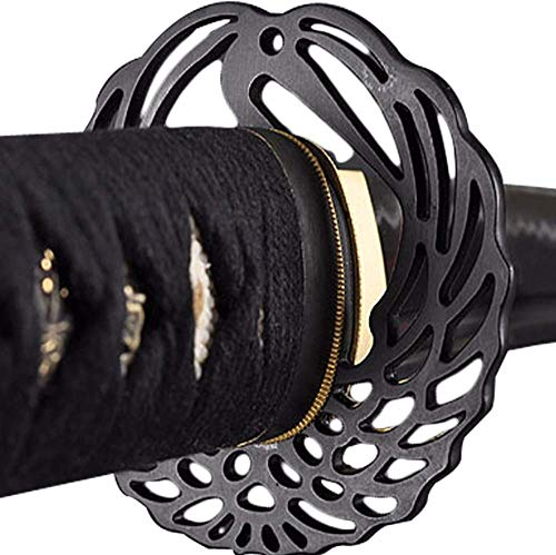 Handmade Sword - Fully Practial Japanese Samurai Katana Sword, 1045 Carbon Steel, Hand Forged Heat Tempered, Full Tang, Sharp, Crane Tsuba, Brown Scabbard