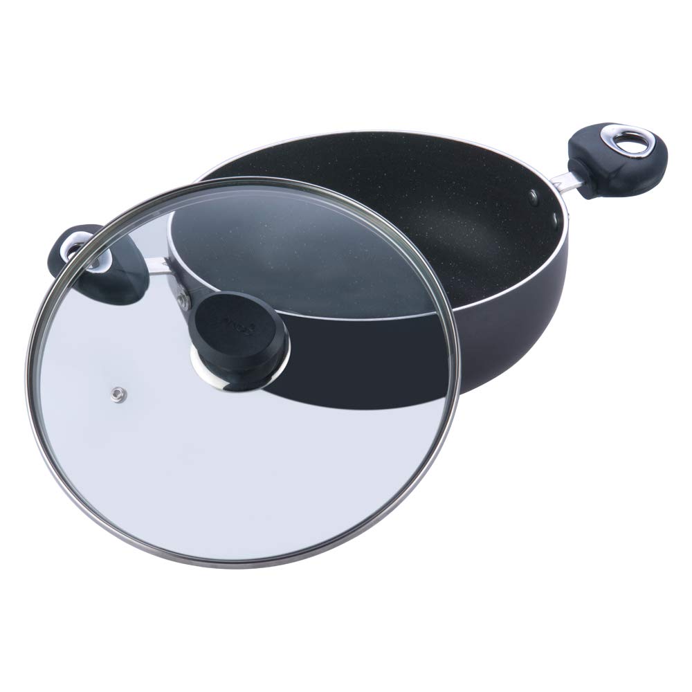 Vinod Marbilo Aluminium Black Non-Stick Deep Kadai with Glass Lid- 24 cm, 3.1 L (Induction Friendly) - Image 2 thumbnail