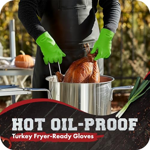 KITCHEN PERFECTION Silicone Smoker Oven Gloves -Extreme Heat Resistant BBQ Gloves-Handle Hot Food Right on Your Grill Fryer&Pit|Waterproof Grilling Cooking Baking Mitts |Superior Value Set +2 Bonuses