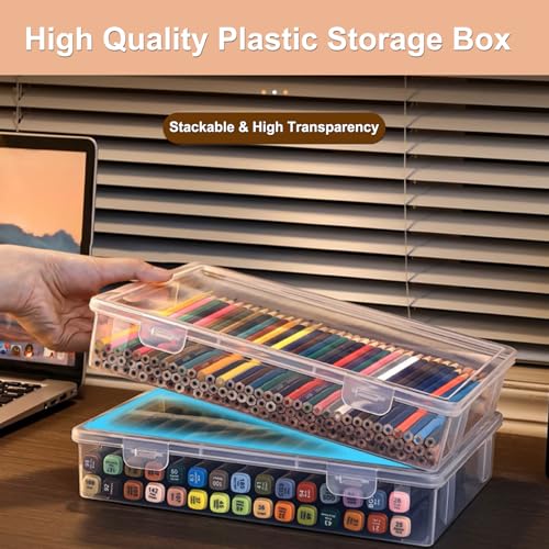 Image of Plastic Storage Container with Latching Lid, Large Pencil Box Clear Plastic Storage Box Multipurpose Craft Organizer and Storage Box for Pencil Photo Art Craft Supply (1)