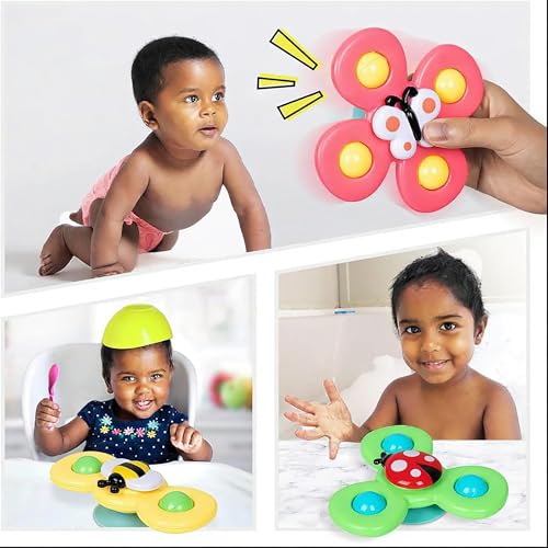 Image of 3Pcs Silicone Suction Cup Base Spinning Bath Toy Sensory Fidget Baby Bath Spinning Bath Toys for Toddlers & Infants Sticks to Window Table Baby High Chair Tray Bath