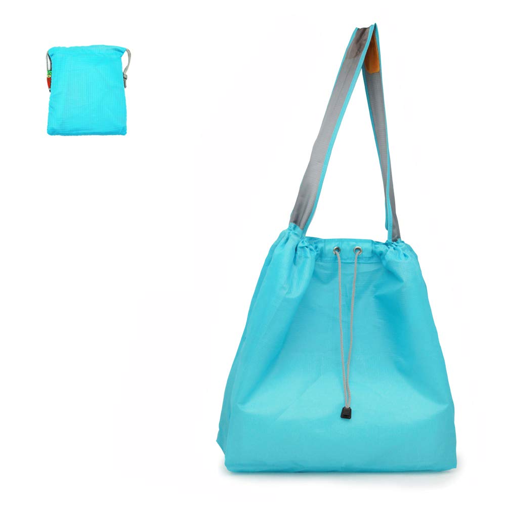 1 Pack Ripstop Nylon Foldable Reusable Grocery Shopping Bag with Pouch & Inner Pocket, Draw-String