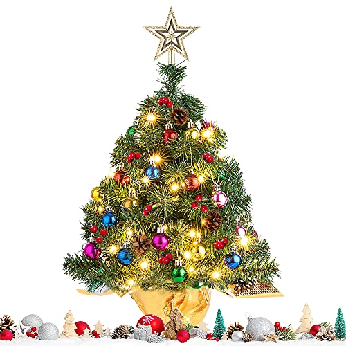Mini Sapin de noël Artificiel de Table,Artificiel Arbre de Noël,Sapin de Noël Artificiel 45cm,Mini Sapin de noël DIY,Sapin de Noël de Table,Petit Arbre de Noël avec des lumières LED Cover