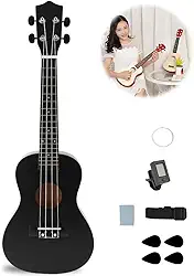 Bahkol Ukulele 23 Polegadas, Kit de Instrumentos Ukulele Preto