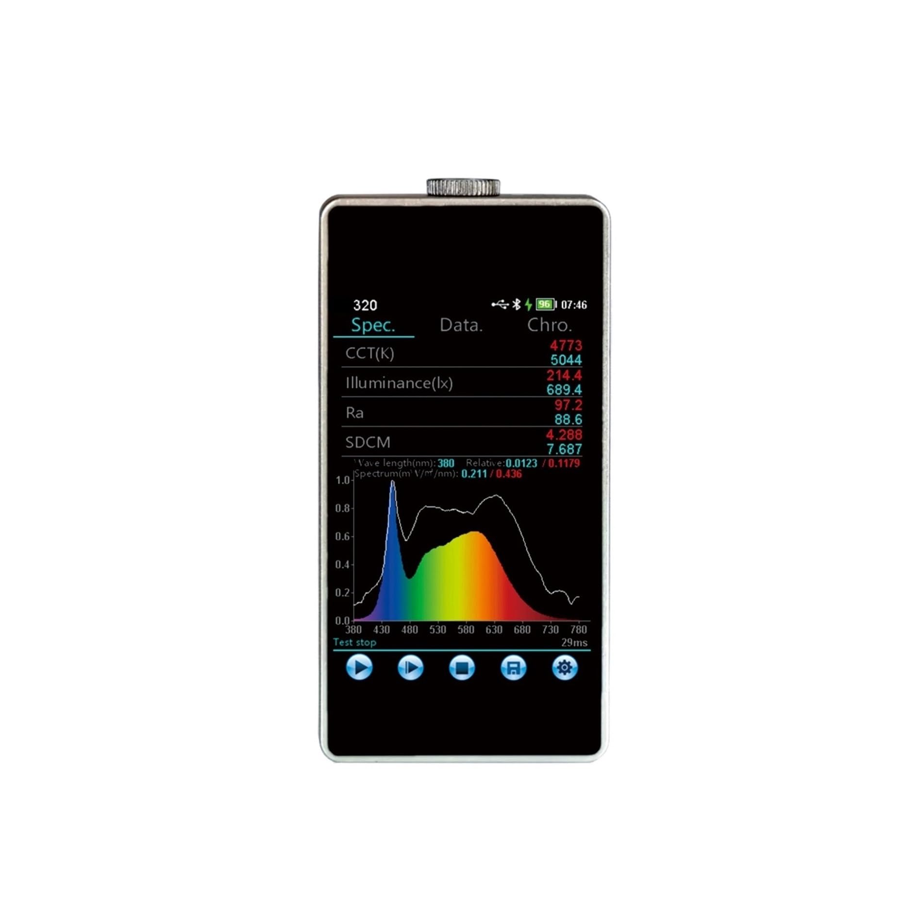 Spectrometer, HP320 Portable Light Spectrometer 380-780nm CCT CRI Lux Meter for Color Temperature Rendering Index Measurement(HP320)