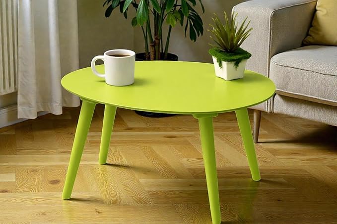Image of Brown Art SHOPPEE Coffee Table-Oval Wood Coffee Table Storage and Display Sofa Table, Small Modern Table Furniture for Living Room&Home Office (Light Green)