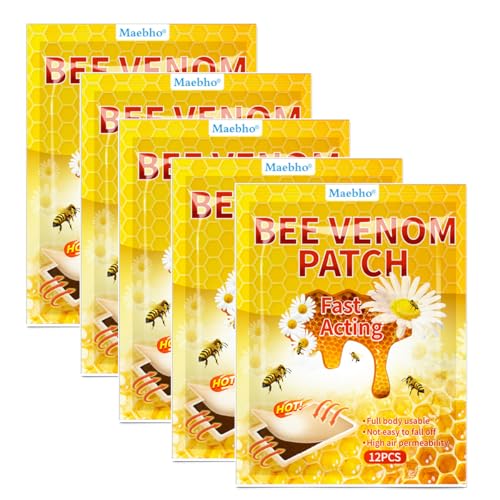 60pcs Bee Venom Knee Heat Patches, 5pack Extract Adhesive Heating Patches for Back, Neck, Shoulder