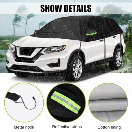 Image of Half Car Cover Compatible with Nissan Rogue 2008-2025, All Weather Protection with Side Mirror Cover, Top Roof Protector for Snow Ice Hail Rain Sun Protection
