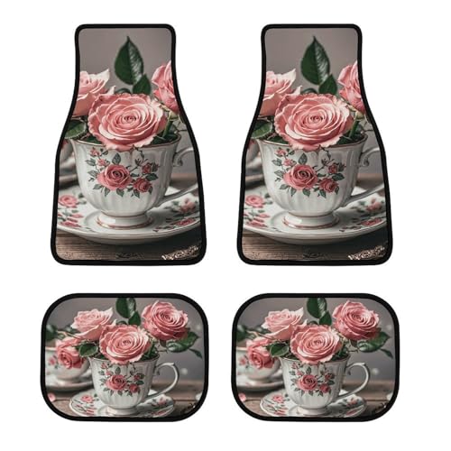 Tapis de voiture universels antidérapants lot de 4 tapis auto berline SUV camionnette roses