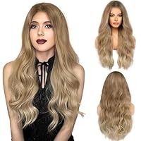 LUFFLOK Lange Gewellt Blond Perücke für Frauen 68cm Lange Lockige Volle Perücken Damen Gewellte Hitzebeständig Volle Haar Perücke für Tägliche Karneval (Blond)