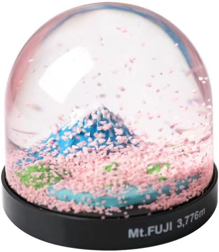 Mount Fuji Snow Globe with Sakura – Japanese Crystal Ball Collectible | Cherry Blossom Gift for Her | Japan Souvenir Decor | Elegant Desk Ornament with Black Base