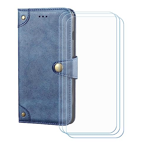 GYDQQKJ Hülle für Oukitel C2 4.50', Schutzhülle PU Leder + [3 Tabletten Displayschutz Schutzfolie] - Flip mit Brieftasche Card Slot Kreditkarten Geldfächern Case Blau