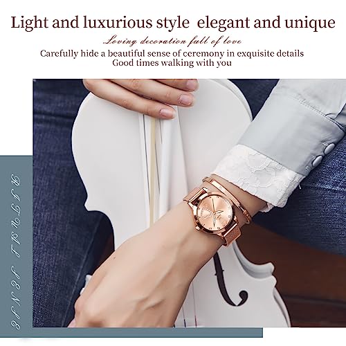 OLEVS Damenuhr-Set Roségold Herz-Diamant Quarz Armbanduhr mit Armreif – Bild 5