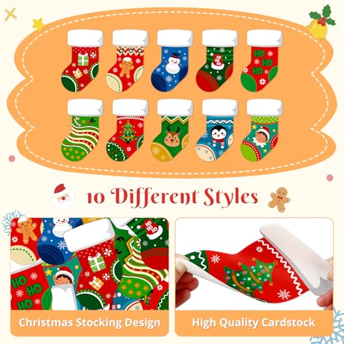Image of SICOHOME Christmas Cut-Outs for Classroom 4 inchx6 inch Assorted Xmas Stocking Cut-Outs with Glue Point Dots for Winter Bulletin Board Classroom School Party Paper Christmas Decorations