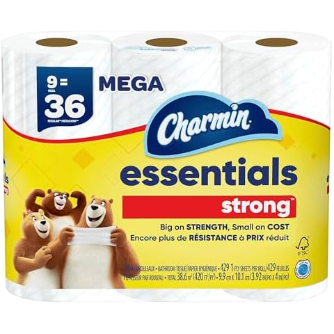 Charmin Essentials Strong Toilet Paper, 9 Mega Rolls = 36 Regular Rolls Cover