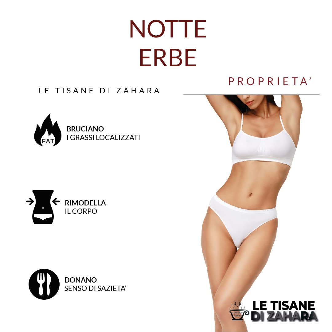 Le Tisane di Zahara Tisana Notte Miscela di Erbe, Infuso Serale con Senna e Finocchio, Contrasta la Ritenzione Idrica di Pancia e Gambe, Aiuta a Dormire Bene, Formula Vegetale, 100gr