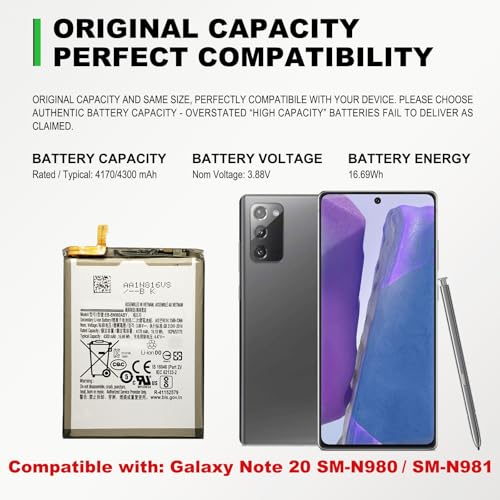 Image of GREEN FUSION Compatible with Galaxy Note 20 New 0 Cycled Li-ion Replacement Battery Kit EB-BN980ABY, Includes Repair Tools and Instruction Manual