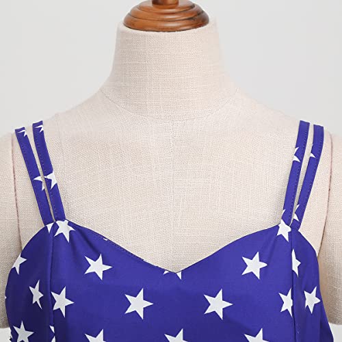 Image of OBEEII Womens 4th of July Dress Retro Spaghetti Strap American Flag Midi Dress Summer Cocktail A-line Swing Dress