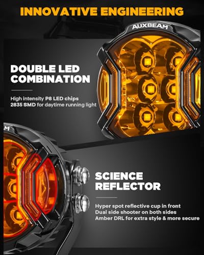 Image of Auxbeam V-Ultra Series 3-Inch Amber Fog Light Pods Offroad Lights 2-Pack | 108W 12800LM, DRL Function, 3 Lighting Modes, 270 Side Shooter, Hyper Spot Beam, Protective Covers, Auxiliary LED Bar