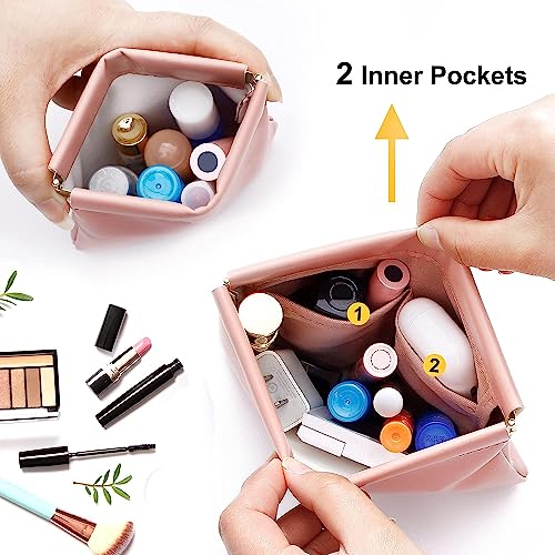 Image of House of Quirk Cosmetic Bag for Women Makeup Bag for Purse Travel Makeup Organizer Bag Waterproof Makeup Pouch with Sunglasses Case (Pack of 3, Pink)