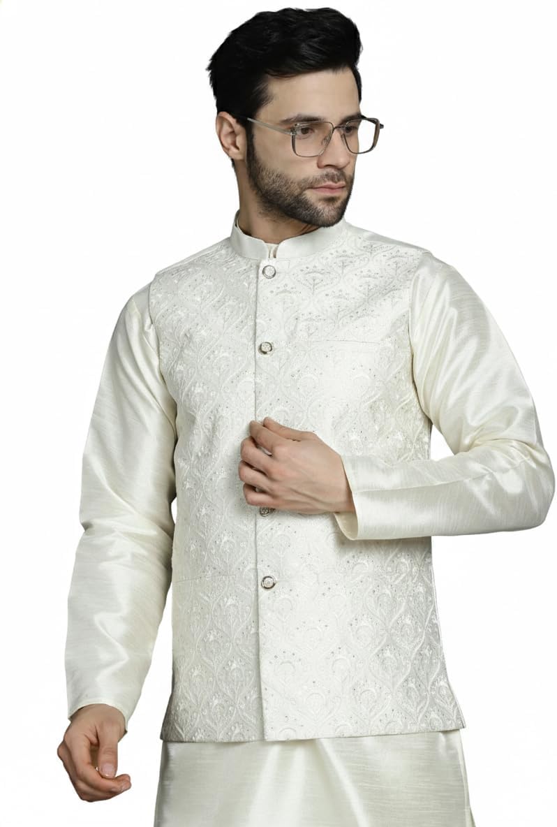 Maple Clothing Men's Nehru Jacket Indian Waistcoat Embroidered Wedding Guest Modi Vest Bandhgala