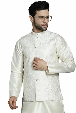 Maple Clothing Mens Nehru Jacket Indian Waistcoat Embroidered Wedding Guest Modi Vest Bandhgala