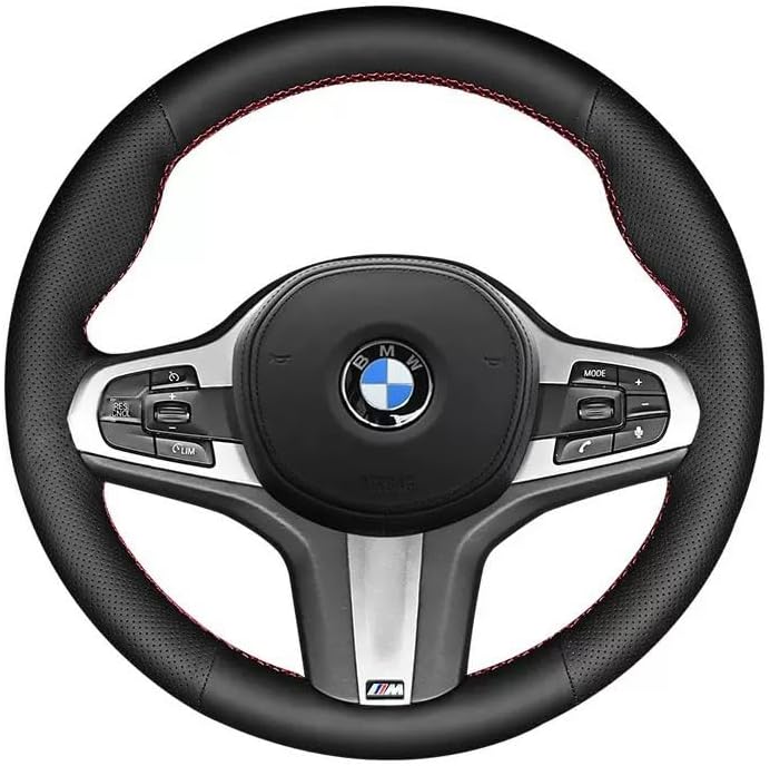 Hand Sewn Black Genuine Leather Perforated Leather Interior Protection Accessory for car Steering Wheel Cover, for BMW G30 G31 G32 G20 G21 G14 G15 G16 G01G02 G05