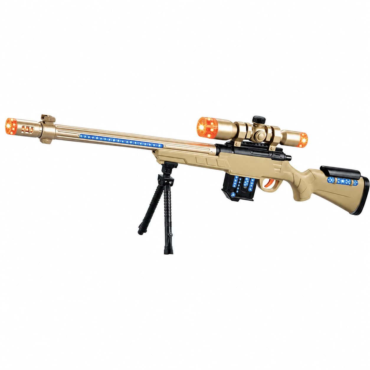 Light Up Toy Gun with Sound Effects, Tactical Toy Sniper Rifle for Action Role Play, Battery Operated Plastic Electronic Blaster with LED Features, 75cm Beige,
