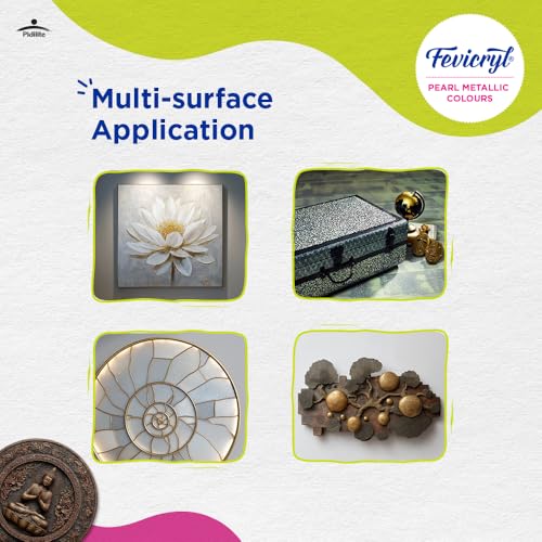 Image of Fevicryl Acrylic Pearl Metallic Colours Kit | 4 Colours x 10 ml | DIY Paint, Rich Pigment | Multicolour & Multi-Surface | Non-Cracking Paint for Canvas, Wood, Leather, Earthenware, Metal