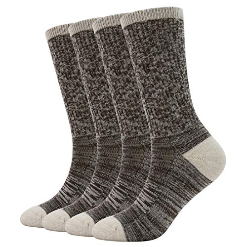 Enerwear-Coolmax 4 Pack Women's Merino Wool Outdoor Hiking Trail Crew Sock (Us Shoe Size 4-10,Cream/Brown Stripe) #TOP27
