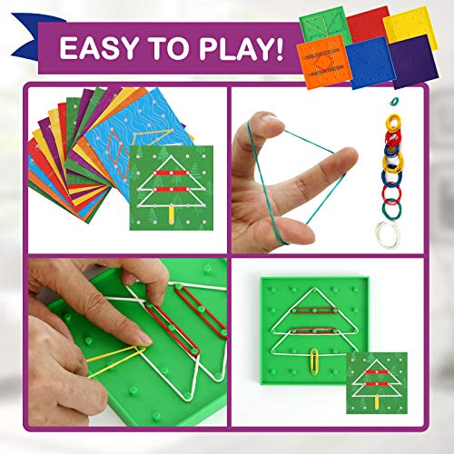 Double-Sided Geoboard - Mathematical Manipulative Material Geo Board, Graphical Educational Toy For Geometry And Creativity- 5 X 5 Grid/12 Pin Circular Array, 15 Cards With 30 Design, And Rubber Bands #TOP2