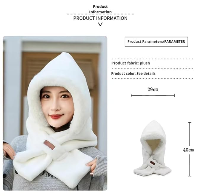 BeFall Women's Winter Hooded Bear Scarf, 3-in-1 Plush Hood with Ear Warmer and Neck Warmer, Soft Faux Fur, Windproof, No-Shed, Cute Cozy Winter Hat for Girls and Women (White) - Image 4 thumbnail