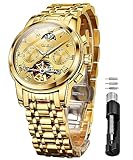 Design exquis du cadran : le tourbillon est assorti à la fenêtre de phase de lune et à l'affichage de la date du jour, logo honorable de la couronne, bien conçu, éléments de déguisement exquis, soigneusement sculptés, met en valeur la beauté générale, vous apporte une nouvelle expérience visuelle et une marque de qualité supérieure.