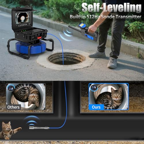 JINXINEBAY 10 Inch IPS Sewer Inspection Camera with 512Hz Locator, 1080P AHD, 50M Cable, DVR, Auto Self-Leveling, 5X Zoom, TF Card, LED Lights for Pipe/Wall/Drain (100FT/512hz Locator) by JINXINEBAY - Image 2