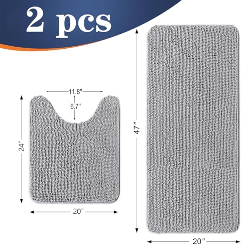 Image of OLANLY Bathroom Rugs Sets 2 Piece, Soft Absorbent Chenille Bath Mats and U-Shaped Contour Toilet Mat Area Rug Set, Machine Washable Bath Carpet, Home Decor Accessories(47 inchx20 inch+24 inchx20 inch, Light Grey)