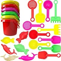 The Dreidel Company Mini Beach Day Playsets (Pack of 6) 3.25\" Sand Bucket Play Set Box Includes, Pail, Shovel, Rake, Sifter Scoop, Dolphin Fish Sand Trays Toy for Boys and Girls Birthday Party Favor