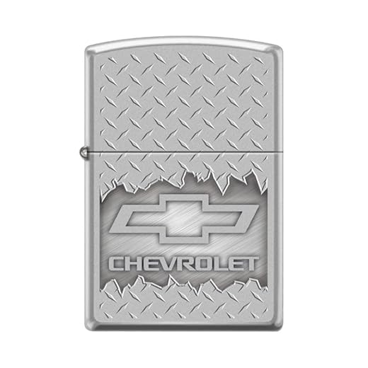 Zippo Lighter -for Chevy Chevrolet Bowtie Logo Diamond Plate Satin Chrome Windproof Lighter #Z5341