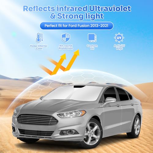 Image of Canvcle Window Shades for 2013-2021 Ford Fusion Accessories Windshield Sun Shade Side Rear Window Covers Sunshade Sun Visor Shield Privacy Protection for Camping Keep Vehicle Cool Black 8PCS