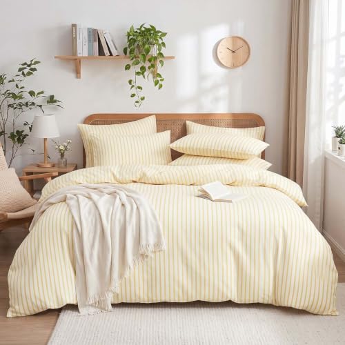 Image of Nayoroom Yellow Striped Duvet Cover Queen Yellow and White St ripe Bedding
