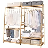 Homde Bamboo Clothes Rack, Heavy Duty Garment Holder for Hanging Coat, Max Load 440lbs, Freestanding Clothing Closet Organizer with 6 Shelves, 67' H*61' W*15.74' D
