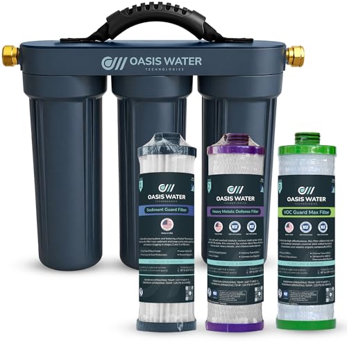 Stream RV Water Filter System by Oasis Water Technologies – 3-Stage RV & Marine Water Filtration for Sediment, Iron & Heavy Metals – Easy Install Camper & Boat Filter – Made in USA