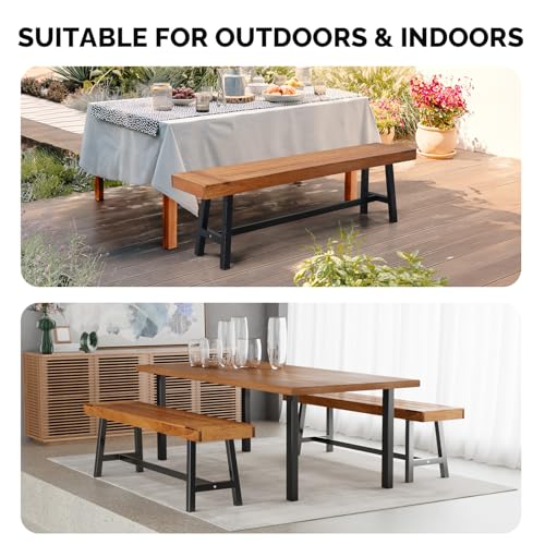 Image of VINGLI Outdoor Bench with Metal Legs Rustic, Wood Dining Bench Indoor Outdoor Porch Benches for Yard Garden Dining (63in)
