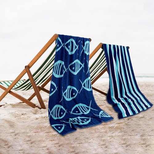 Casa Copenhagen 2-teiliges Strandtuch-Geschenkset, 75 x 150 cm, Fischmotiv