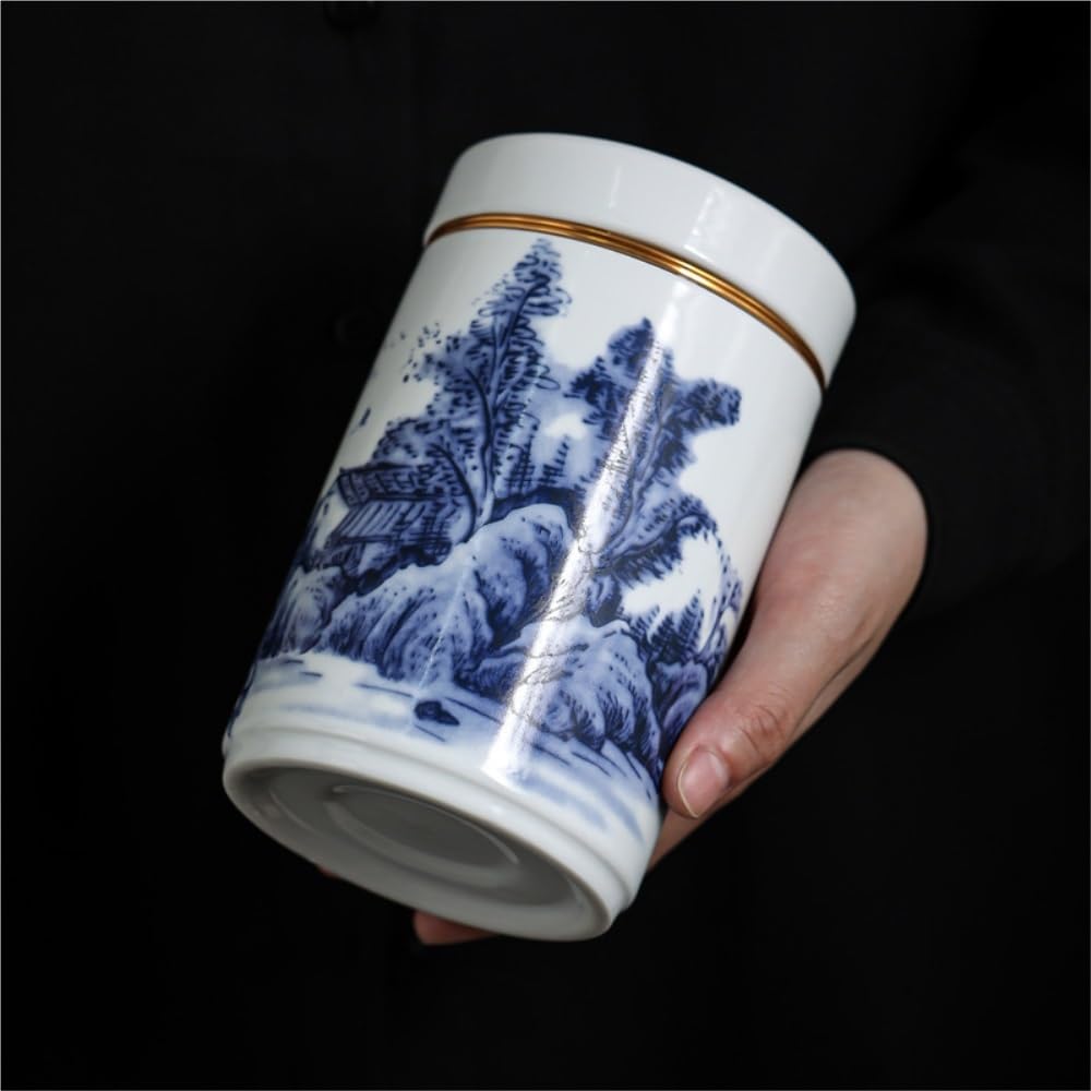 HLTYGWX Teedose, Vintage, handbemalt, Landschaftsmalerei, große Tee-Vorratsdose mit Deckel, versiegeltes Keramikglas, chinesisches Tee-Set, einzelnes Glas, Teedose