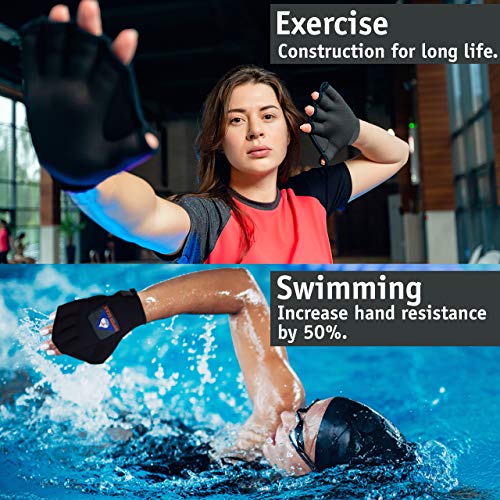 Water Gear Neoprene Fingerless Force Gloves - Aqua Fitness Gloves - Great For Workouts And Diving - Designed With Enhanced Grip - 50% More Resistance - Large (Black) #TOP2