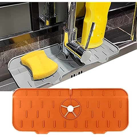 MENGHUONIAN Kitchenguard Silicone Faucet Handle Drip Catcher Tray - Sink Draining Pad Behind Faucet, Silicone Sink Faucet Mat for Kitchen Sink Splash Guard (Orange,1Pcs) Cover